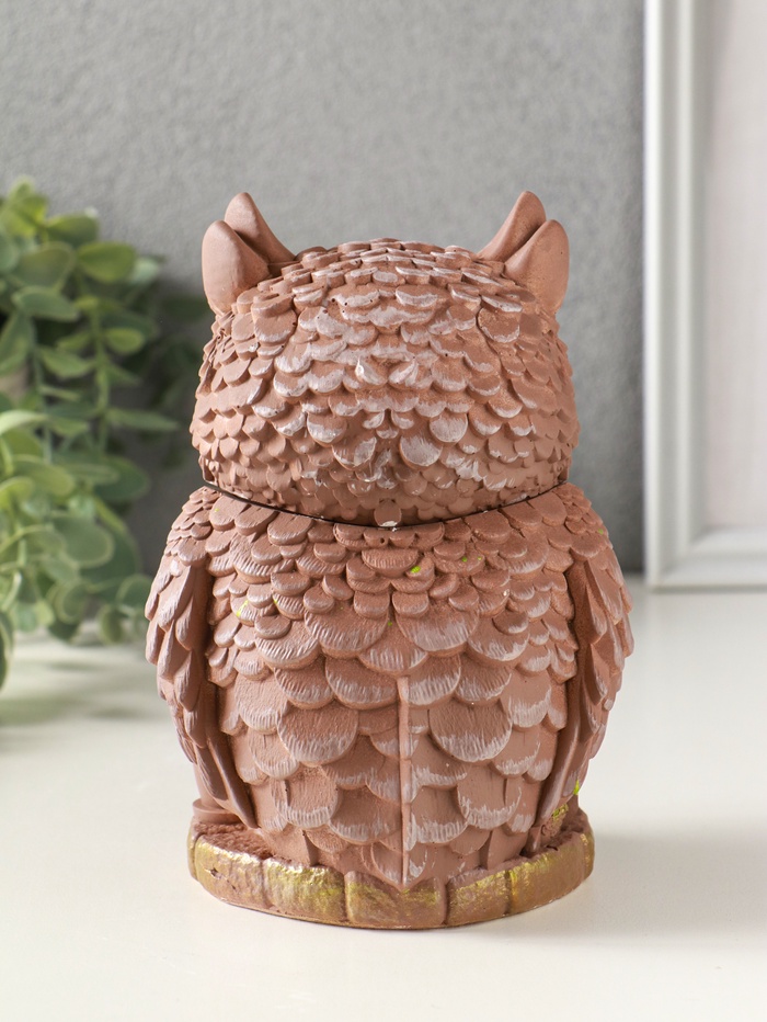 Шкатулка для украшений с крышкой «Сова Теремок», 15×10 см, гипс, коричневый с росписью