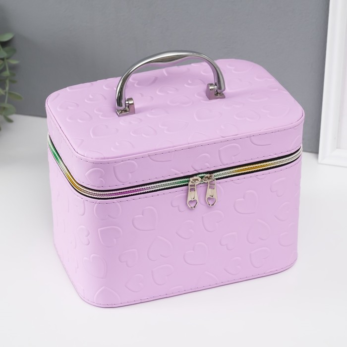 Набор шкатулок для украшений с зеркалом «Сердца», 3 шт., искусственная кожа, св. сирень