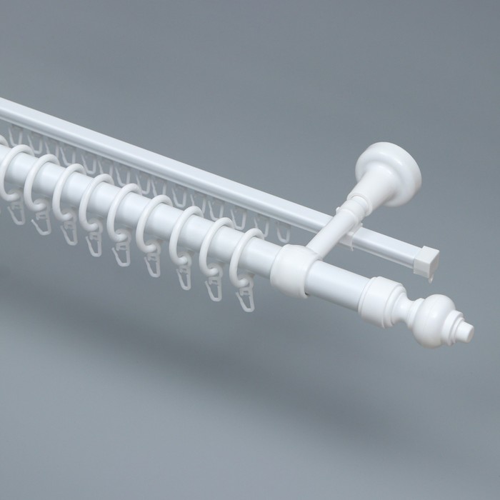 Карниз двухрядный, 140 см, d=28 мм, пластиковые крючки, белый