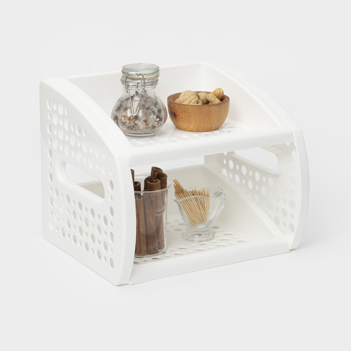 Этажерка кухонная настольная 2-х секционная Альтернатива, пластик, 20×25×21 см, белая