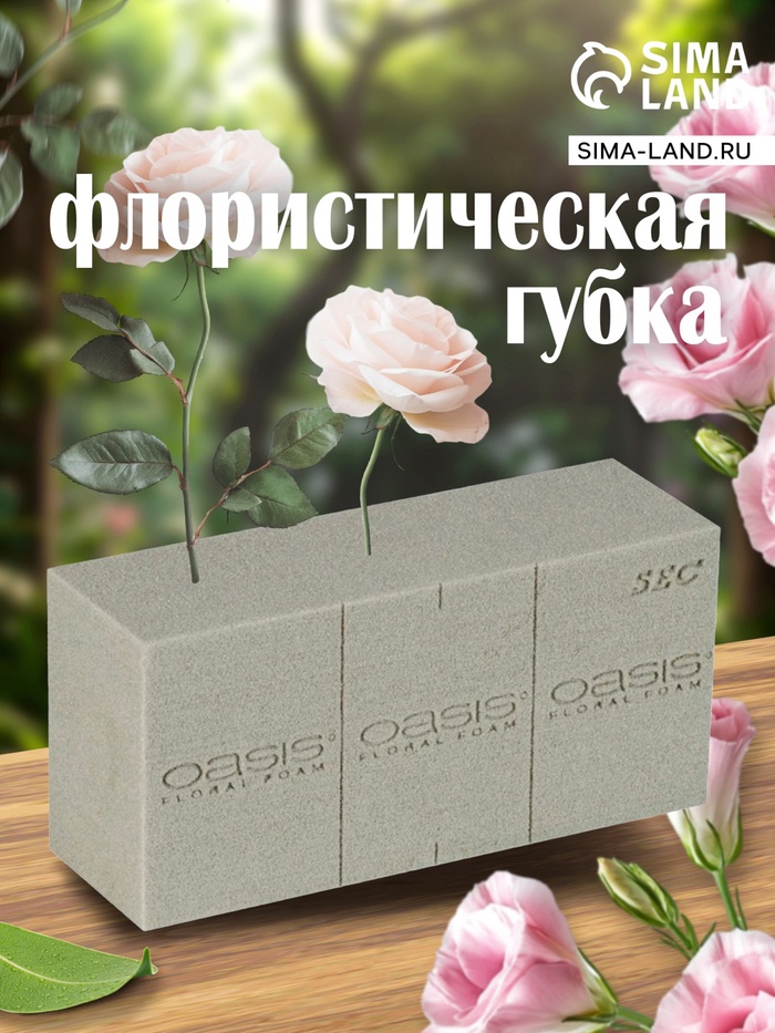 Губка флористическая для сухоцветов, букетов и цветов «Оазис Сухой кирпич», 23×11×8 см