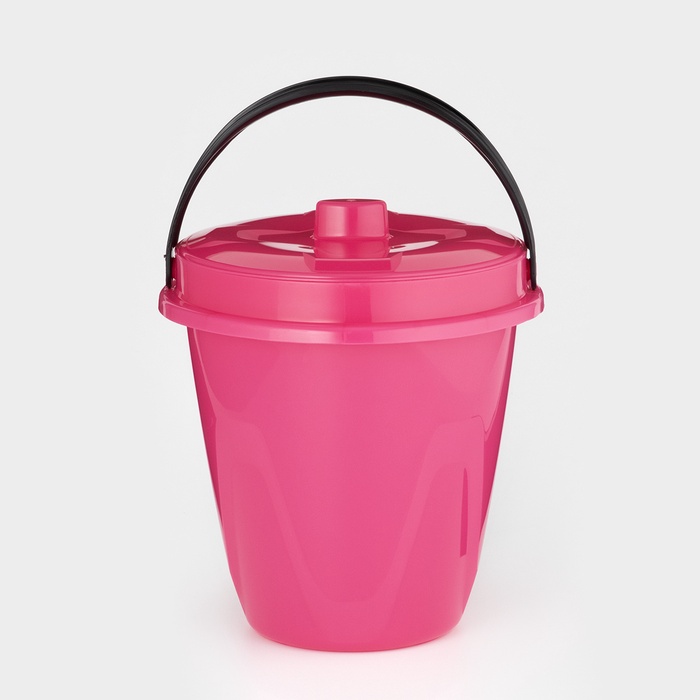 Ведро с крышкой «Лайт», 5 л, d=23.4 см, h=24 см, пластик, розовое