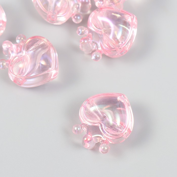 Бусина для рукоделия и плетения «Арт Узор. Сердечко с короной розовое», пластик, 2.1×1.4×2.5 см