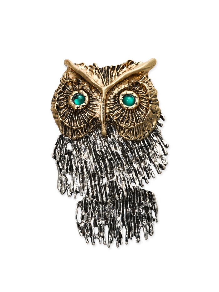 Брошь подвижная «Крупная Сова», цветная