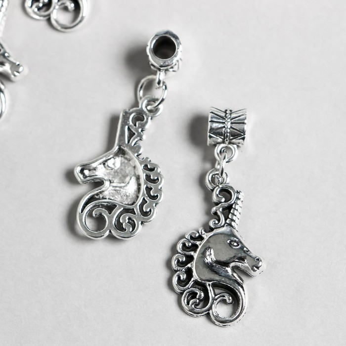 Бейл с подвеской металл для творчества «Голова единорога», серебро, 3.6 см