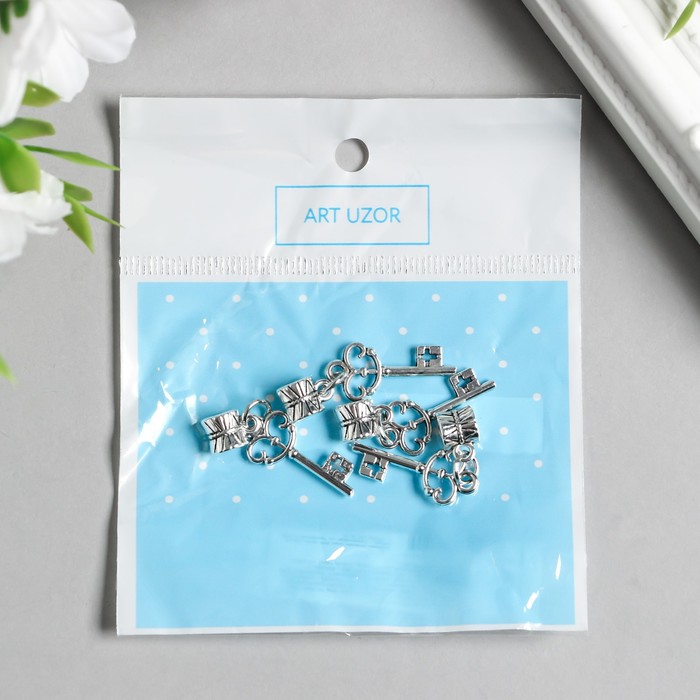 Бейл с подвеской металл для творчества "Ключик ажурный" серебро 3,1 см