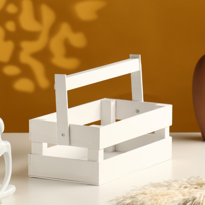 Кашпо для цветов «Двушка лайт», 24.5×13.5×9 см, деревянное, с ручкой, белое