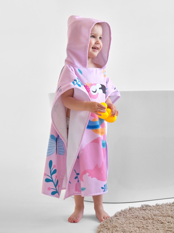 Полотенце - пончо детское махровое «Крошка Я. Фламинго», 60×120 см, розовое