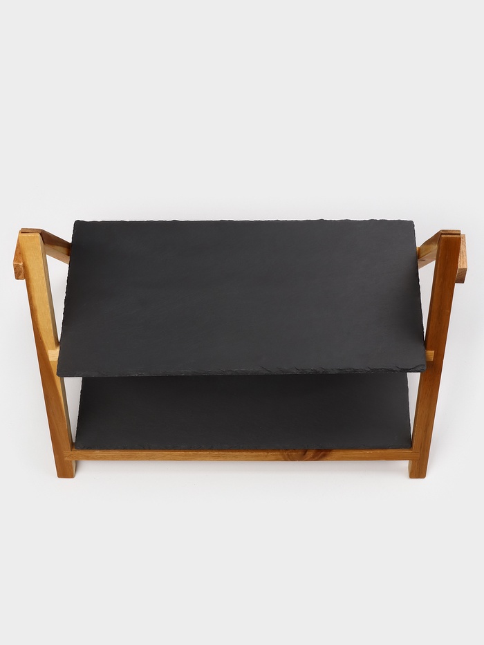 Блюдо - этажерка Magistro Valley, 2 яруса, сланец, чёрное