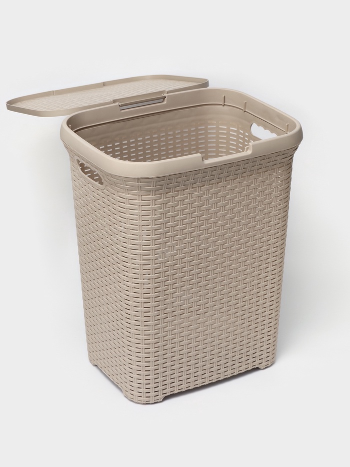 Корзина бельевая «Ротанг», 60 л, 34.6×44.5×56 см, с крышкой, латте