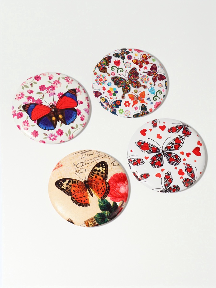 Зеркало карманное «Бабочки», d=7.5 см, искусственная кожа, рисунок МИКС