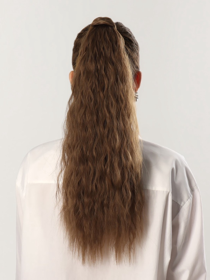 Хвост накладной, волнистый волос, на резинке, 60 см, 100 г, русый(#SHT8A)