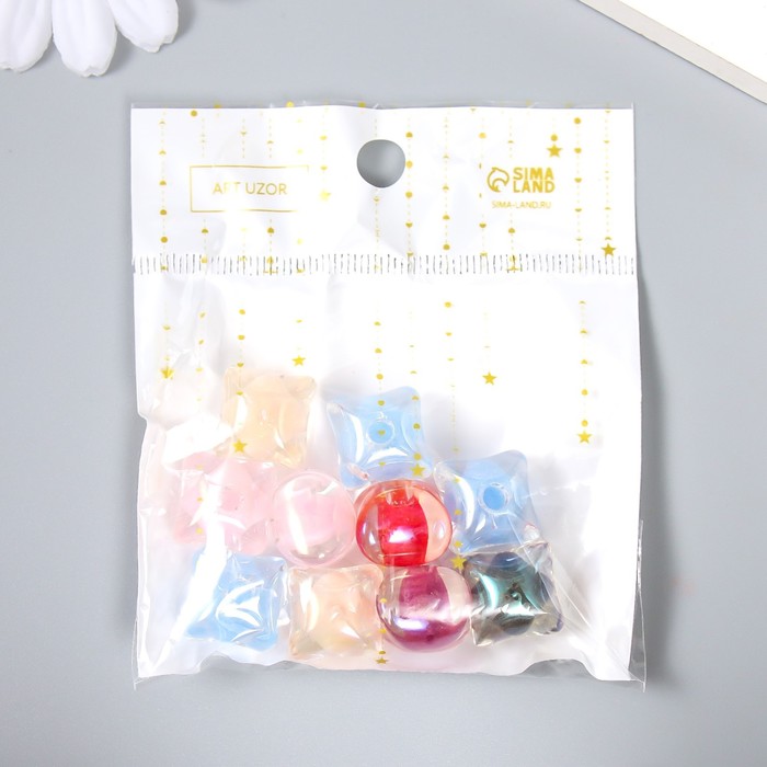 Бусина акрил с несквозным отверстием «Подушка - внутри», перламутр, 1.3×1.3 см, МИКС