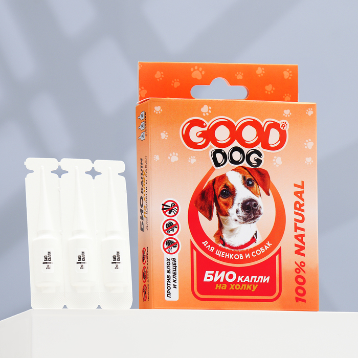 БИО капли GOOD DOG для щенков и собак от блох и клещей, 3×2 мл