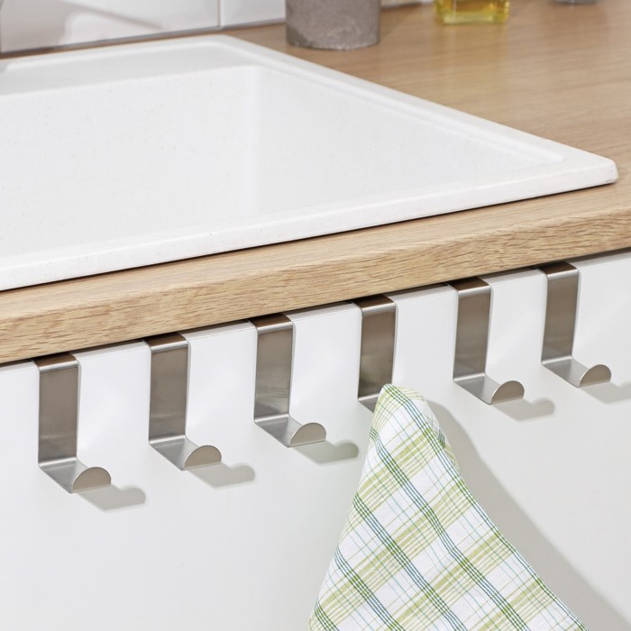 Крючки на дверь металлические Доляна «Минимализм», 6 шт., серебристые