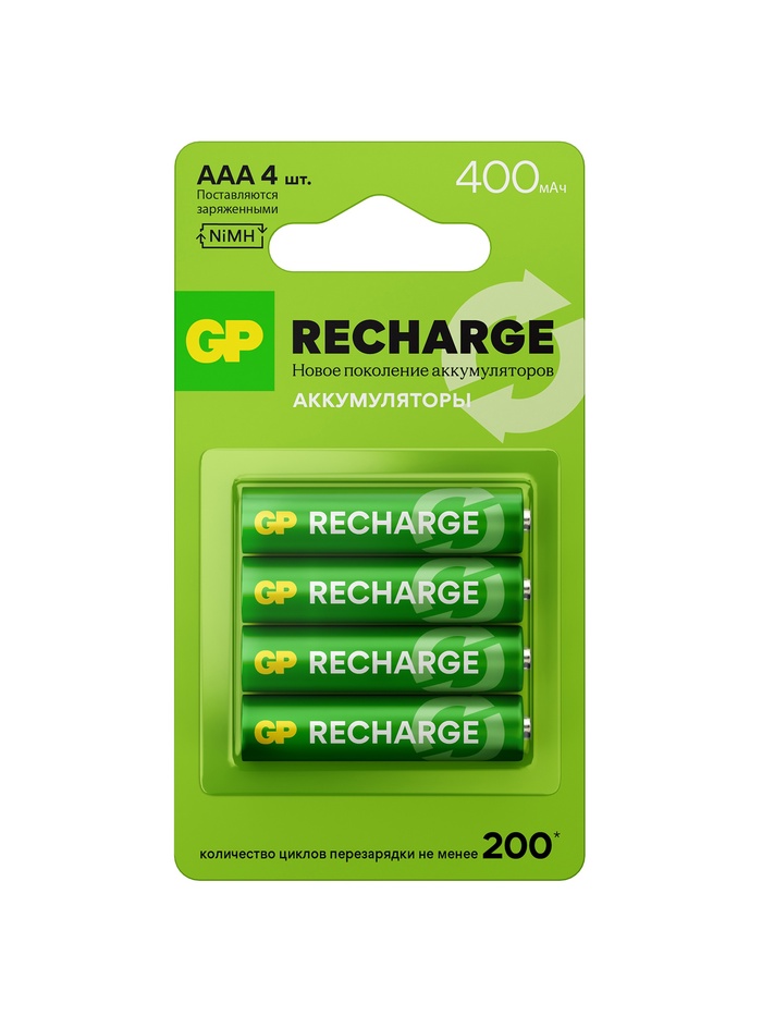 Аккумулятор GP, Ni-Mh, AAA, HR03-2BL, 1.2 В, 400 мАч, блистер, 4 шт.