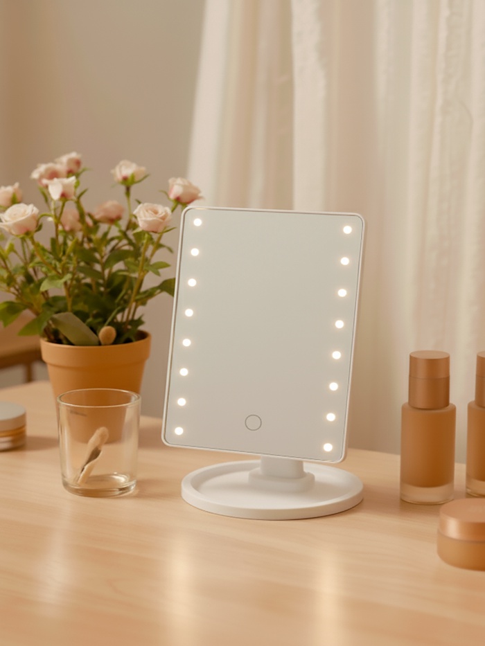 Зеркало KZ-06, подсветка, настольное, 26.5×16×12 см, 16 диодов, сенсорная кнопка, белое