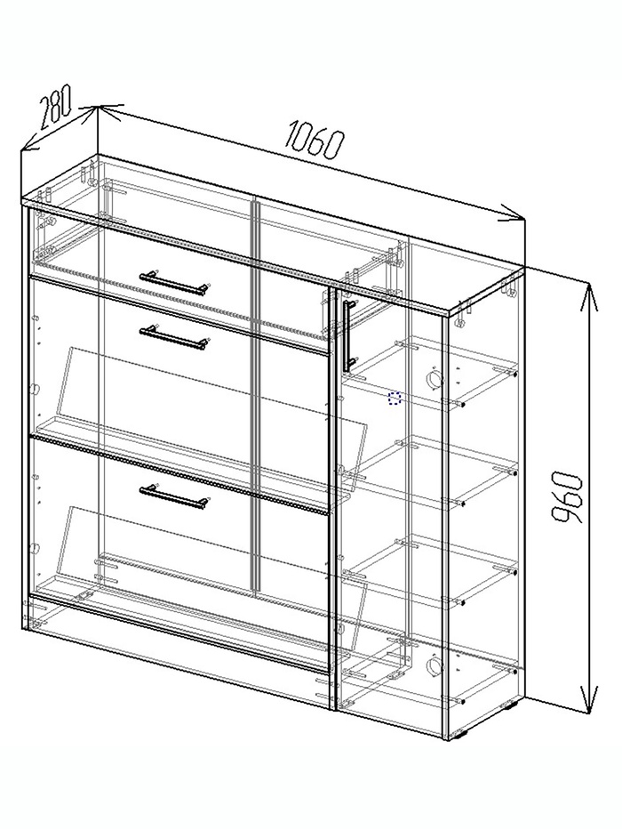 Обувница в прихожую «Клик Мебель», с дверью, 1060×280×960 мм, цвет дуб вотан/белый