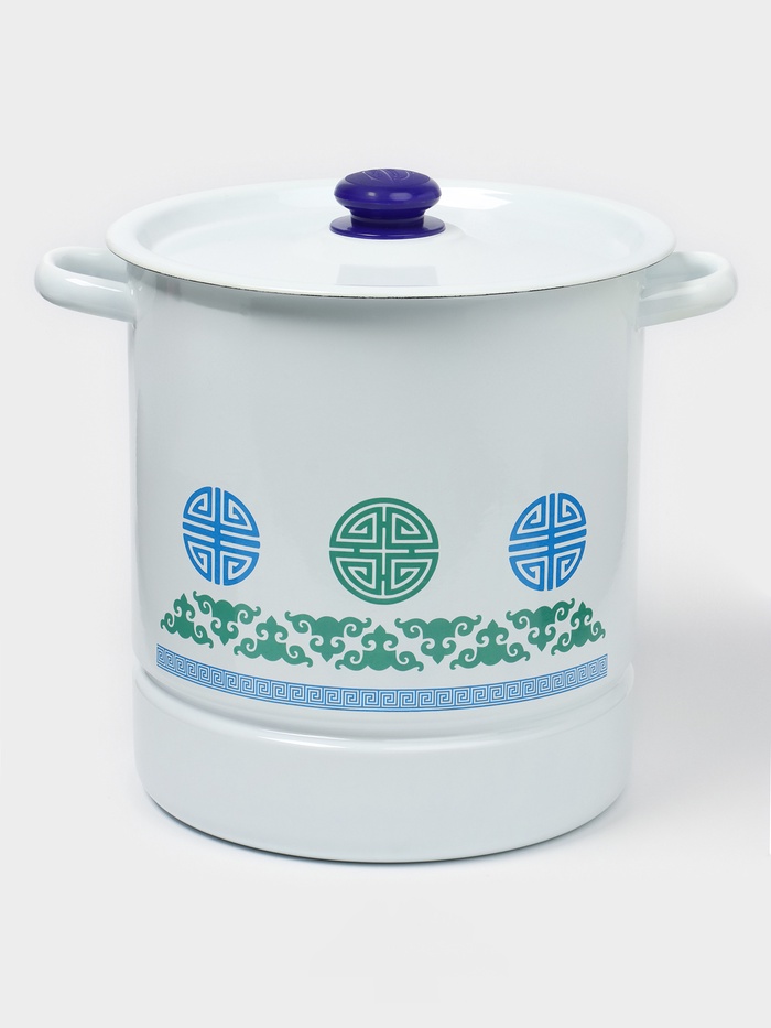 Мантоварка - позница, 12 л, 4 вставки, эмалированная, цилиндрическая, белая, рисунок МИКС