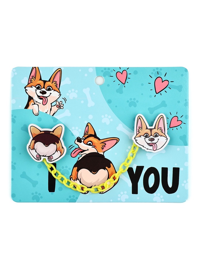 Значки на цепочке «Корги», 13×10 см, набор 2 шт.