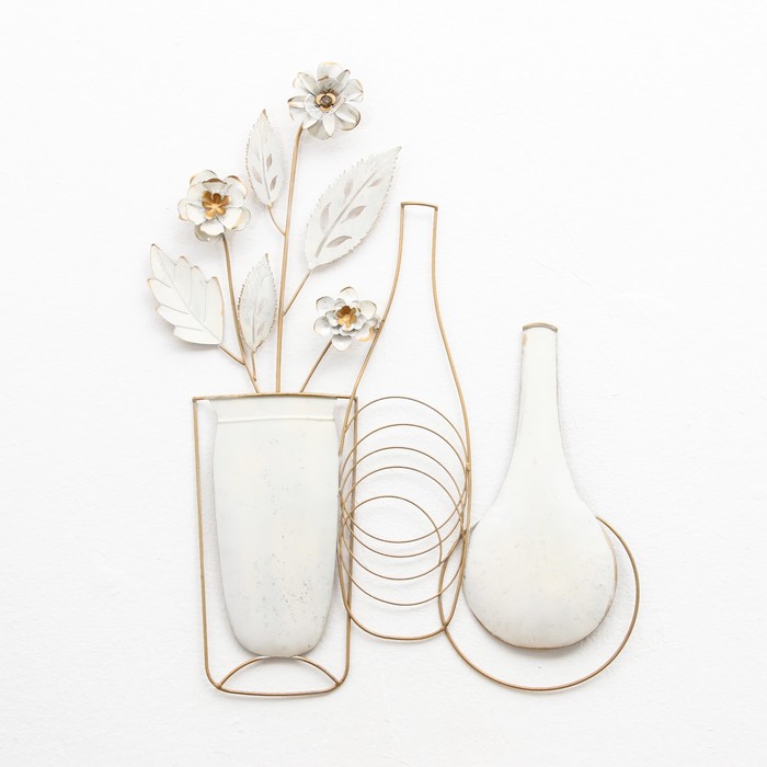 Декор настенный, панно металл «Вазы с цветами», 52×4.5×69 см