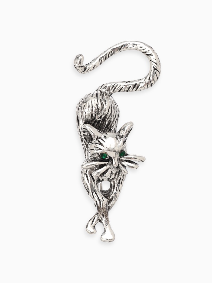 Брошь «Кошка грациозная», цвет зелёный в чернёном серебре