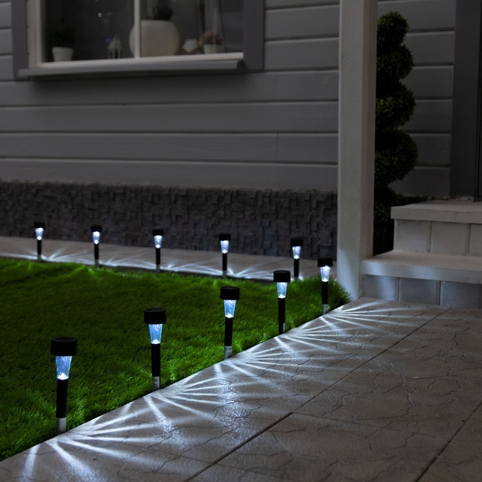 Набор садовых светильников «Трапеция», уличных, на солнечной батарее, 4.5×30×4.5 см, 1 LED, свечение белое, 10 шт.