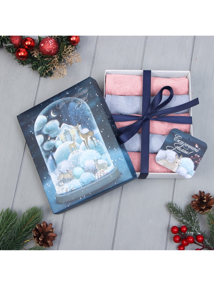 Махровые полотенца «Этель. Волшебного года», 30×30 см - 5 шт., хлопок 100%