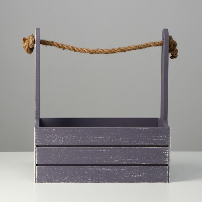 Кашпо для цветов «Прованс», 30×15×25.5 см, деревянное, ручка - канат, серое