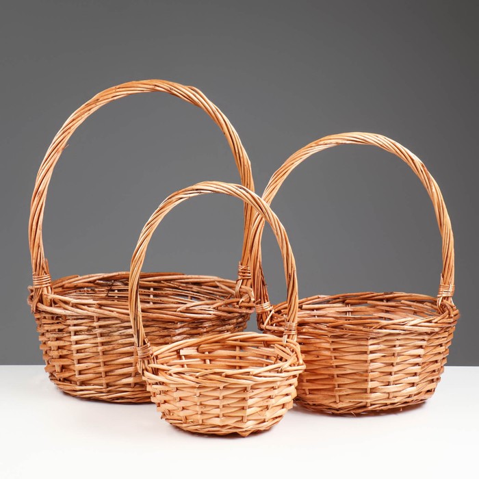 Корзина плетёная для хранения «Кли», ива, круглая, набор 3 шт.