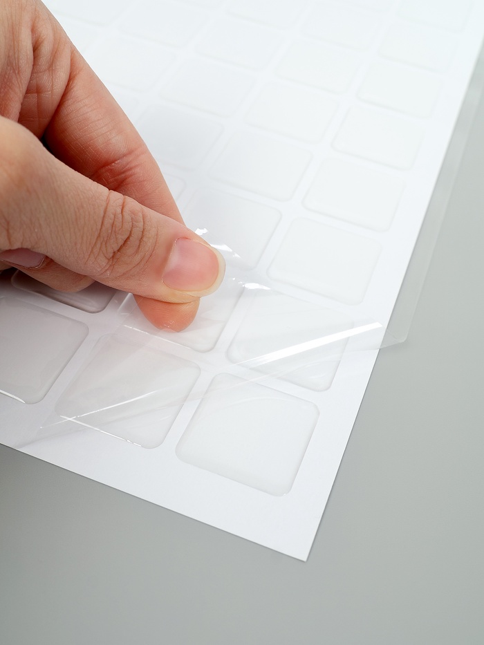 Стикеры эпоксидные прозрачные заготовки 3D 100 шт 2,5 x 2,5 см + самоклеящаяся бумага