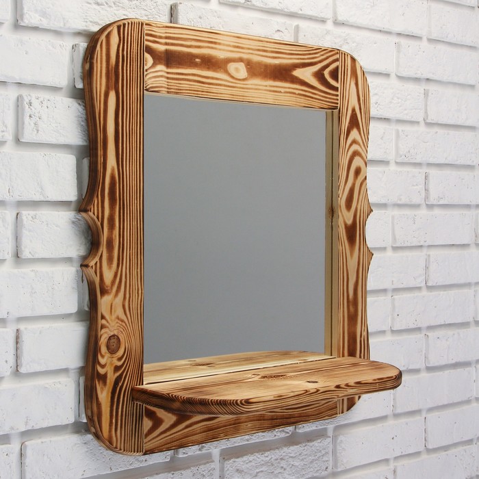 Зеркало для бани и сауны «Резное», 53×53×1.6 см, настенное, с полкой, обожжённое, «Добропаровъ»