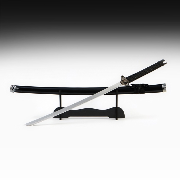Макет оружия «Сувенирная катана на подставке. Хизока», 100 см, клинок 53 см, чёрная