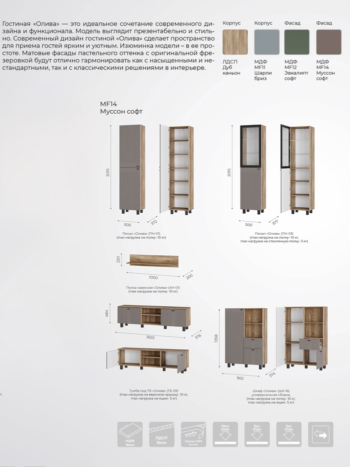 Шкаф – пенал «Олива ПН – 01», 500×372×2015 мм, цвет дуб каньон/шарли бриз MF11
