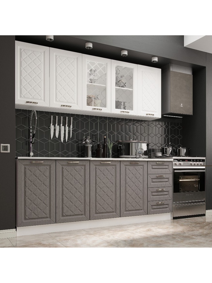 Кухня прямая «Агава», 2000×600 мм, цвет акация белая/трюфель