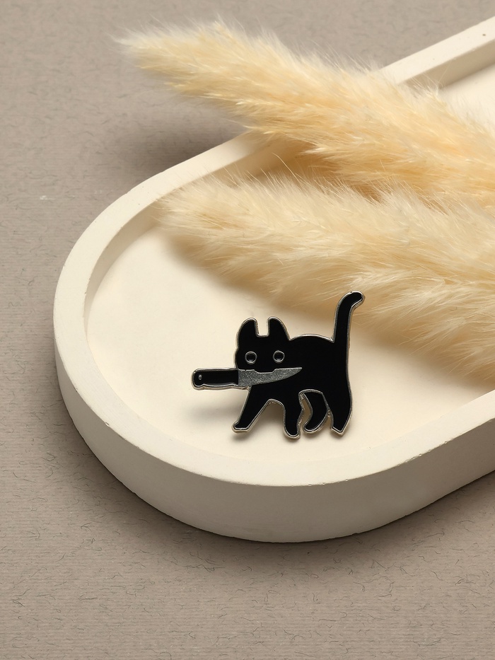 Значок «Кот» охотник, цвет чёрный в серебре