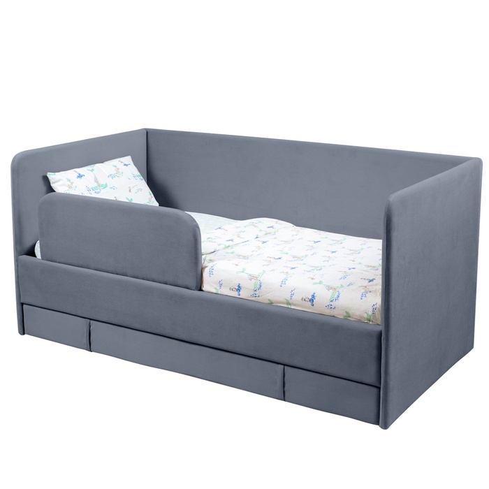 Кровать - диван «Клик Мебель. ЮНА», с выкатным ящиком, с бортиком, 1690×800 мм, цвет серый