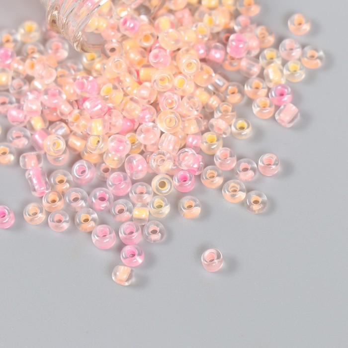 Бисер 8/0 в бутылочке «Полупрозрачный с цветной серединой. Лето», светится под УФ 20 г, 6×2×2 см