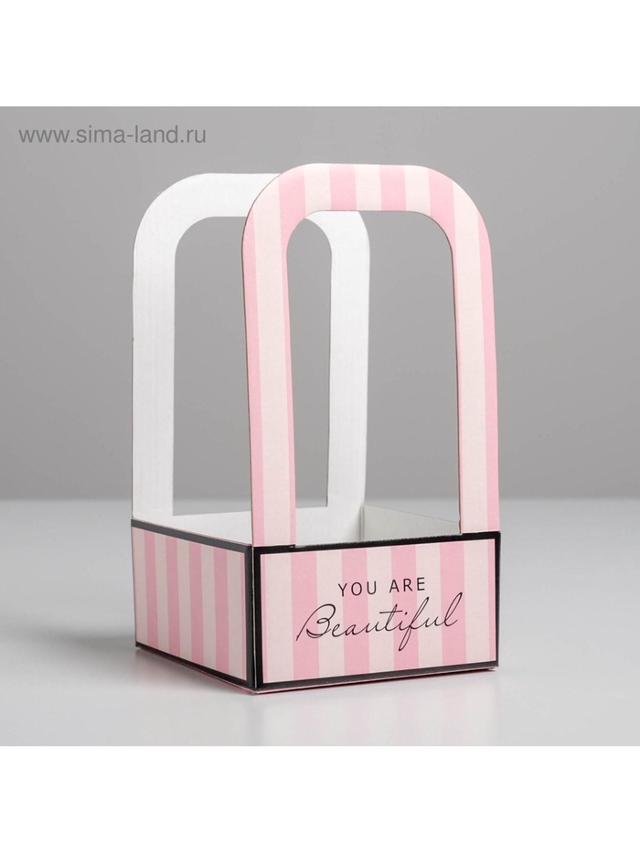 Коробка-переноска для цветов «Розовая», 12 см × 12 см × 22 см