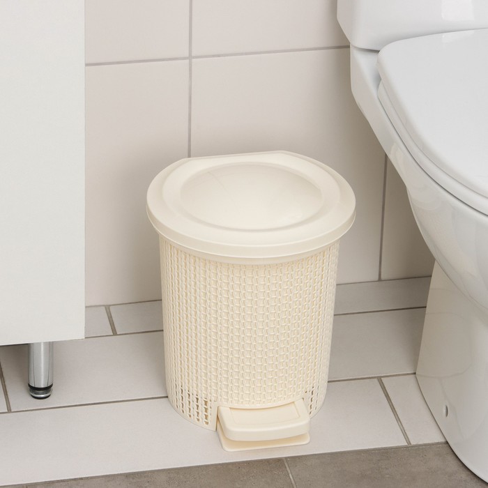 Ведро для мусора с педалью, 6 л, айвори