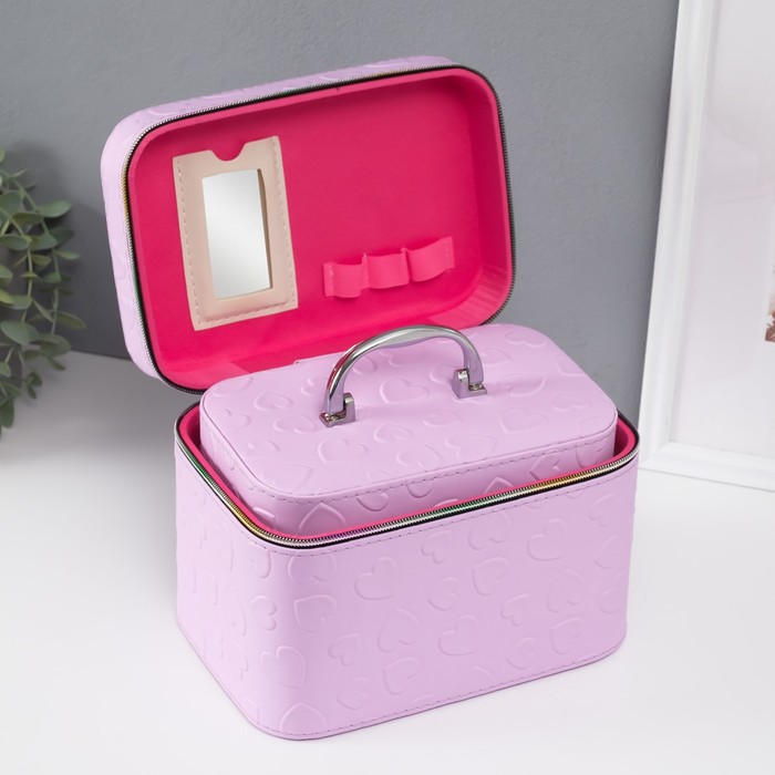 Набор шкатулок для украшений с зеркалом «Сердца», 3 шт., искусственная кожа, св. сирень