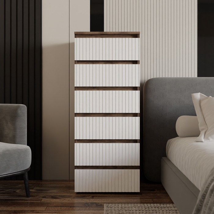 Комод «Ника», 6 ящиков, 500×430×1244 мм, цвет белый софт/ дуб вотан