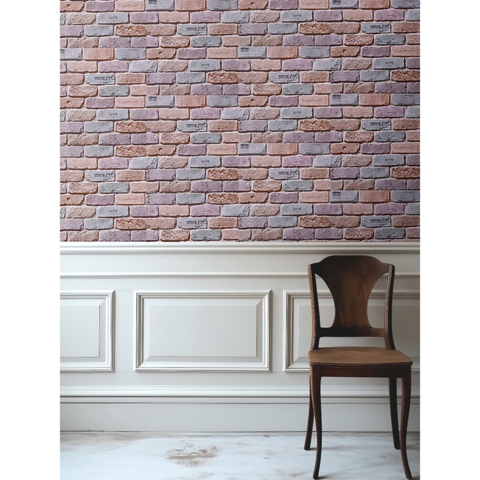 Бумажные обои Пермские обои «Кирпичи 301-02», 0.53×10.05 м, цвет розовый/сиреневый/серый