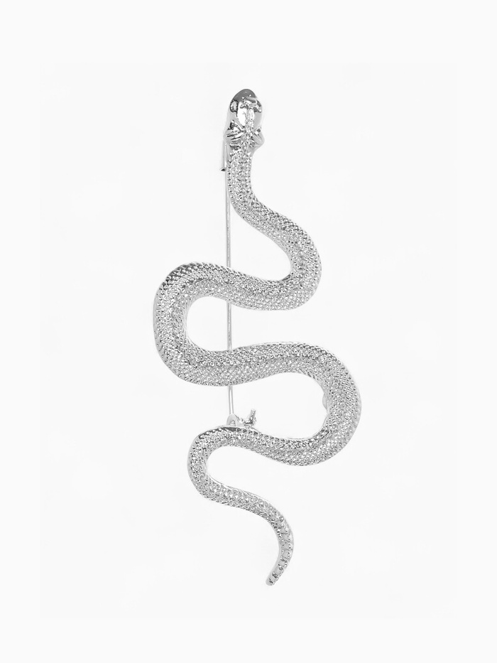 Брошь «Змея» извилистая, цвет серебро