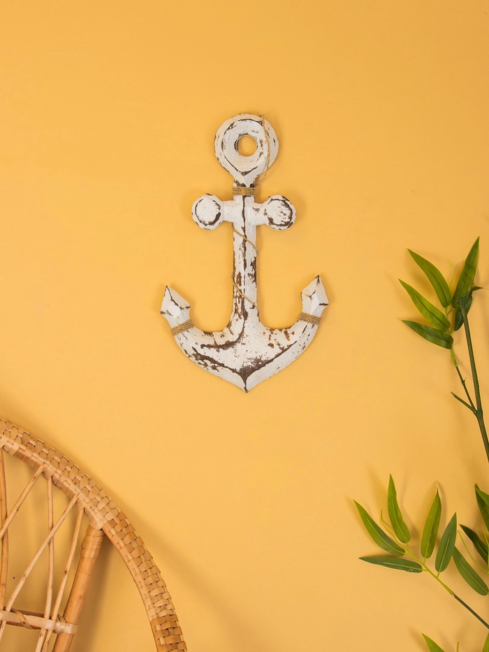 Декор интерьерный «Якорь», 23×2×40 см, дерево, бело-коричневый