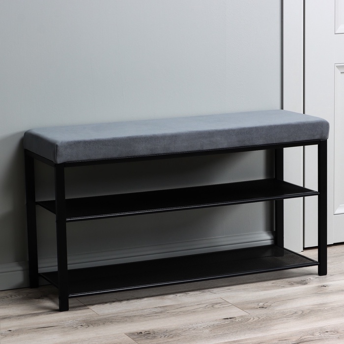 Банкетка «Торонто 33C», 88.5×30×49 см, каркас чёрный, сиденье серое