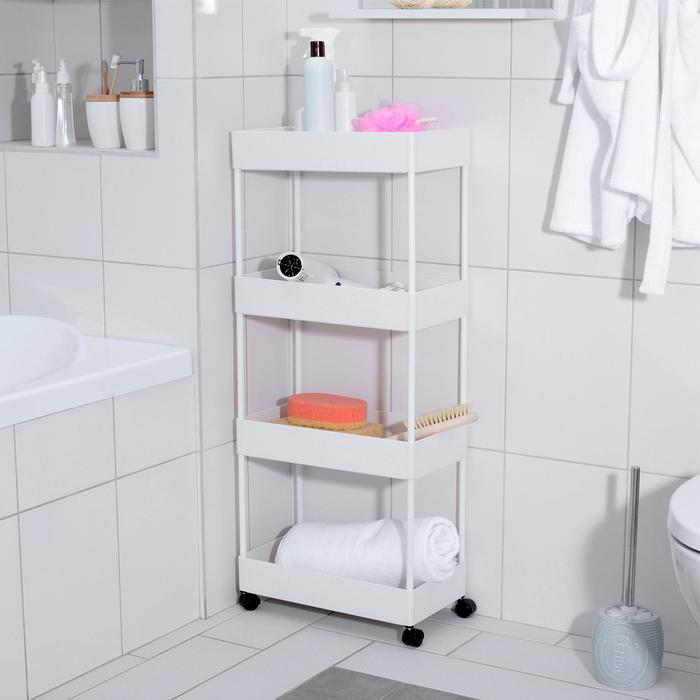 Этажерка напольная, 4-х секционная, на колёсиках, 40×21.7×90 см, белая