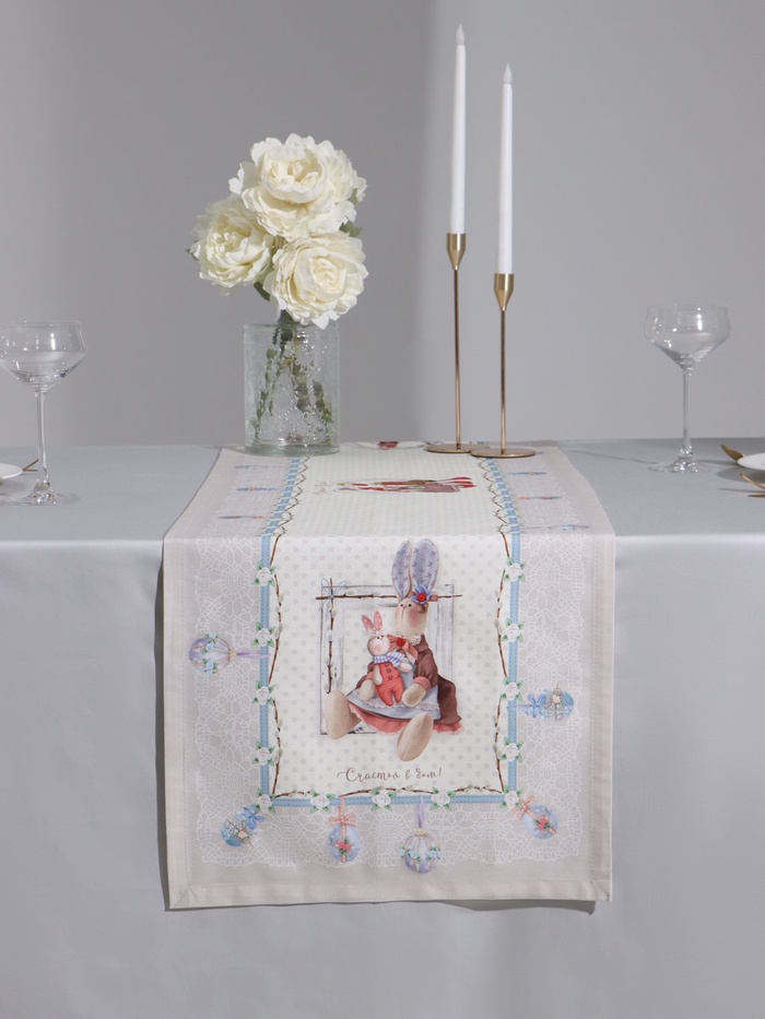 Дорожка на стол «Этель. Пасхальные Тильды», 40×146 см, 100% хлопок, саржа 190 г/м², белая/розовая