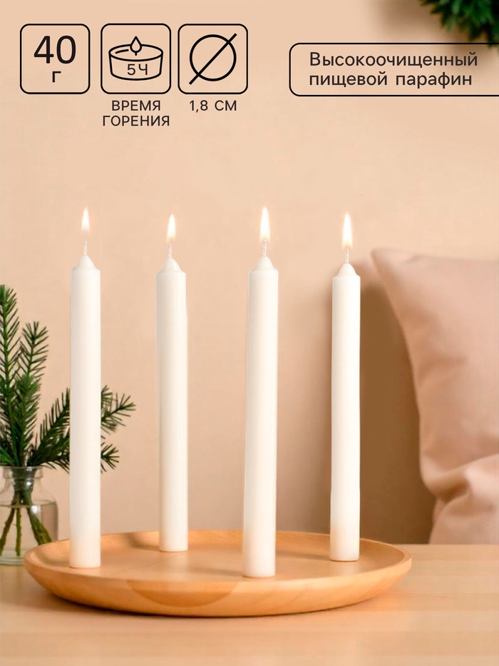 Набор хозяйственных свечей парафиновых, 1.8×17.5 см, 5 ч, 40 г, 4 шт.