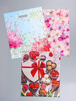 Ассорти подарочных пакетов полиэтиленовых с вырубной ручкой, 38×45 + 3 см, 50 мкм